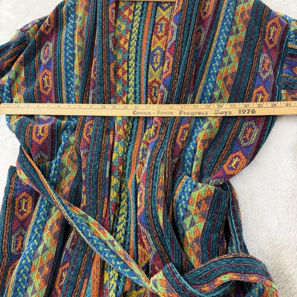 Vintage 100% Cotton Woven Robe Southwestern Aztec Tribal Belted Bathrobe Unisex - Picture 5 of 7